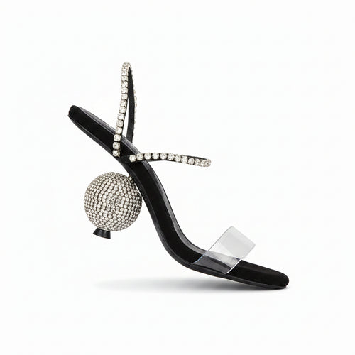Black Satin Clear-Strap Sandal The Hustle