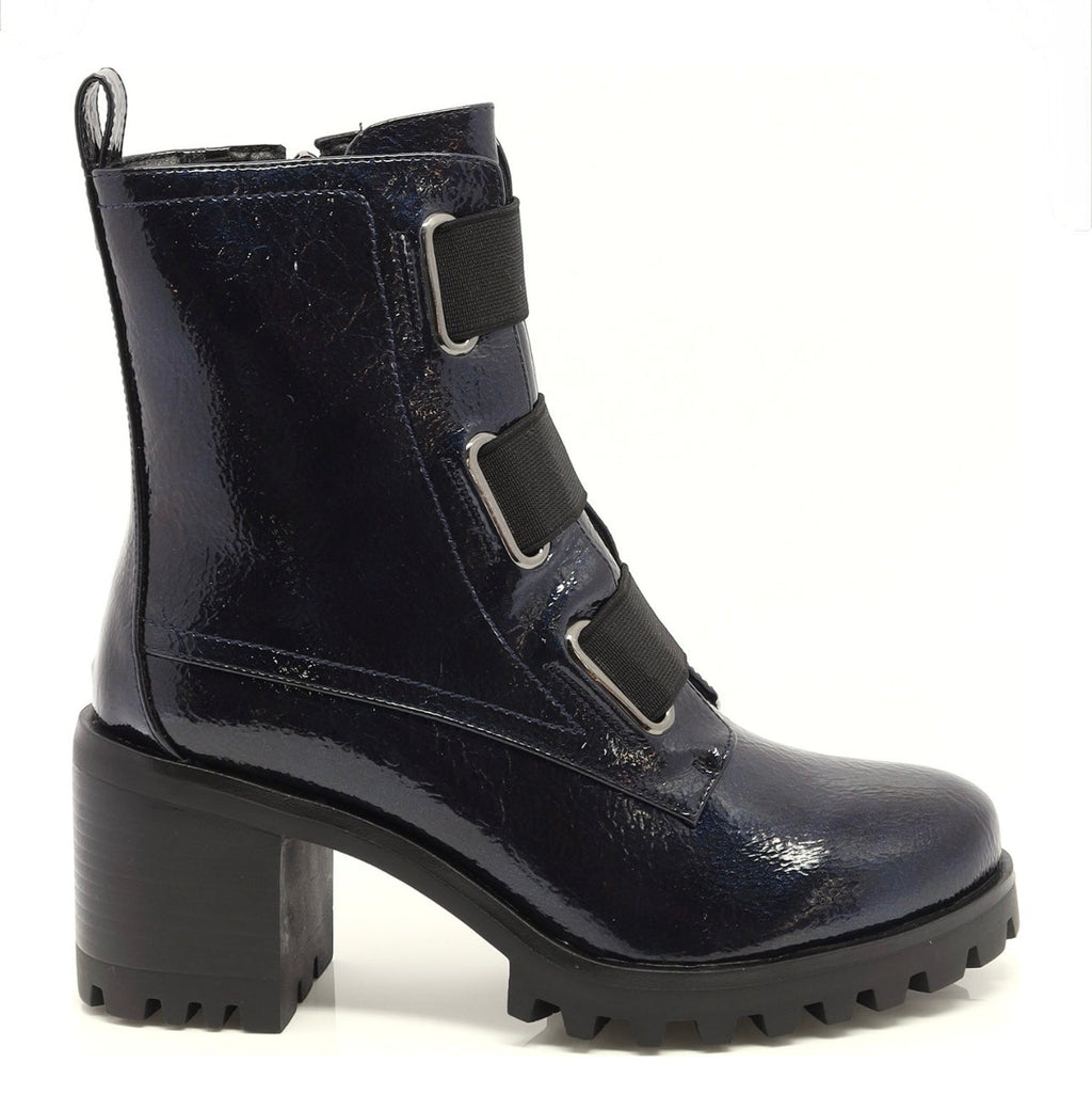 Navy or Burgundy Premium Patent-Finish Ankle Bootie Believe Women's Bootie — Style 28