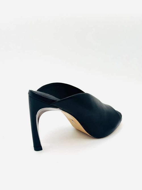 Black Leather Open-Toe Stiletto Mule Melanya