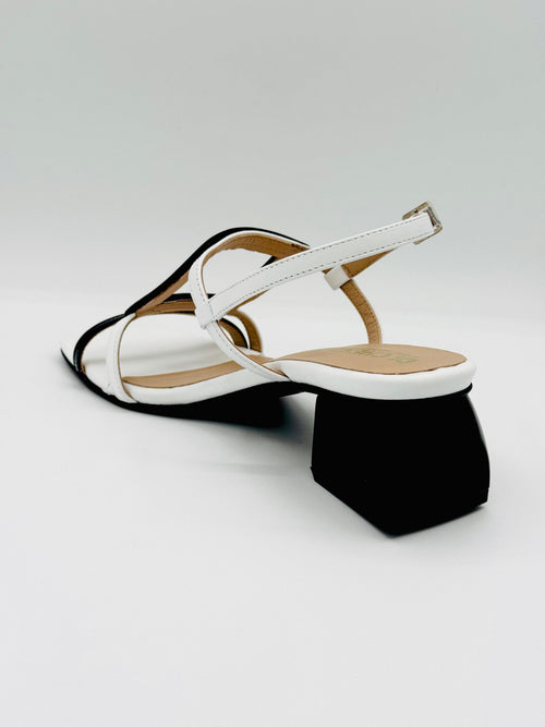 Art Deco T-Bar Block Heel — Black/White