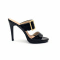 Black Sleek Stiletto Mule with Gold Accent Goldie